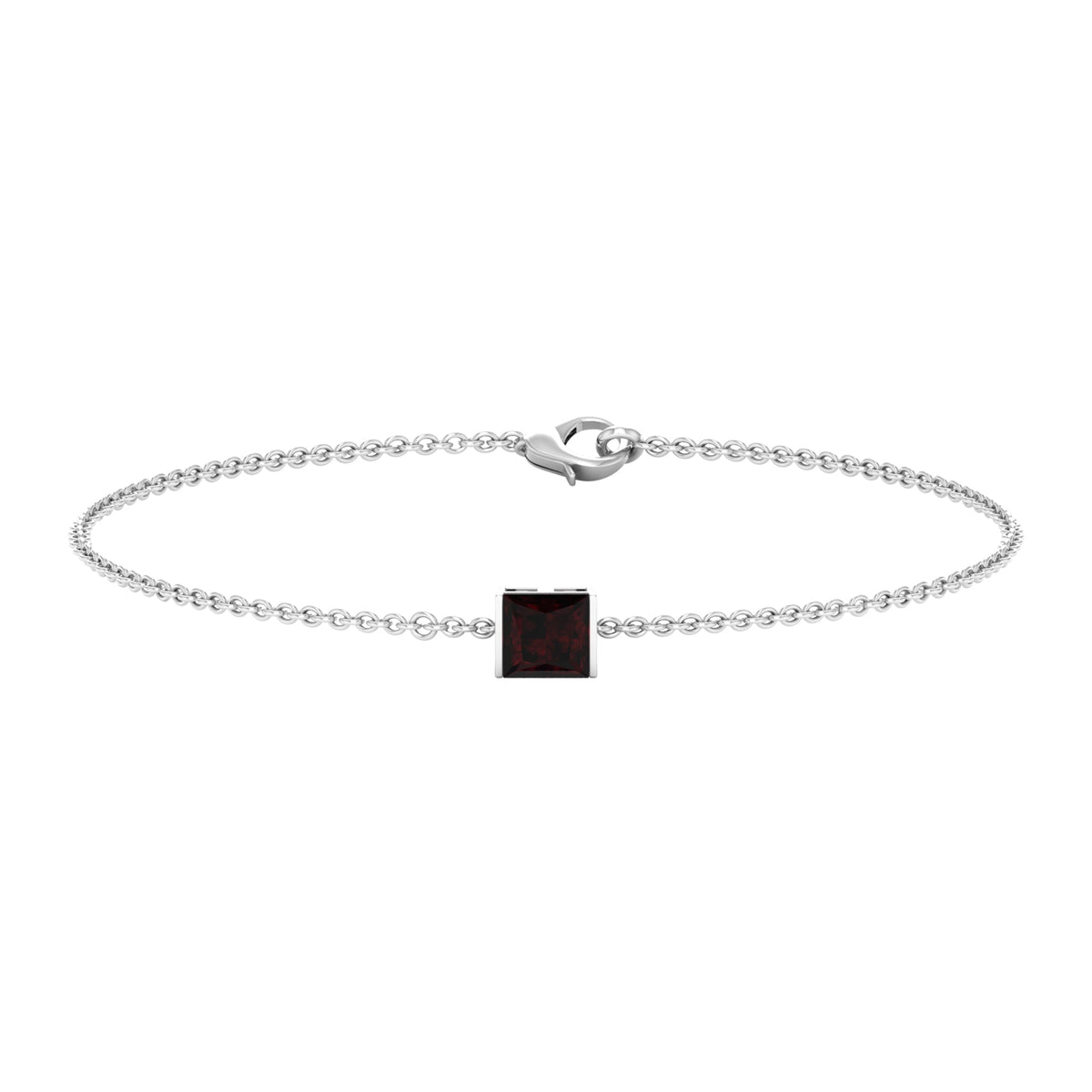 Auténtica pulsera de cadena con solitario de granate talla princesa de 1,4 quilates