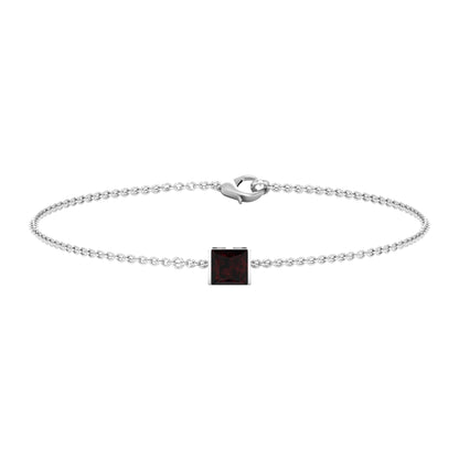 Auténtica pulsera de cadena con solitario de granate talla princesa de 1,4 quilates