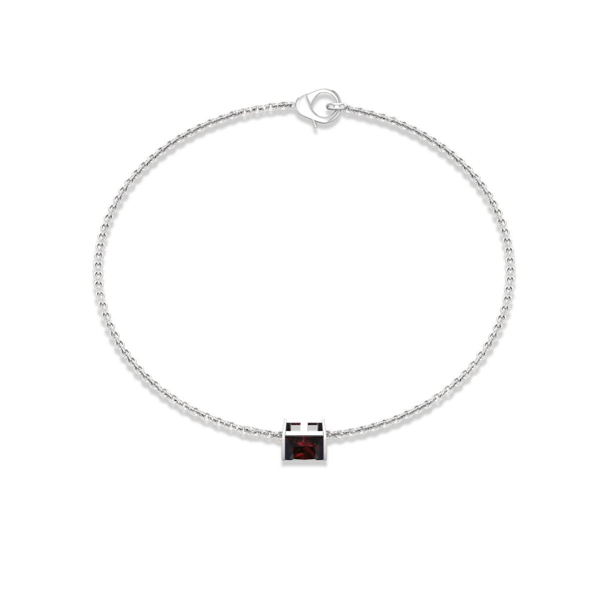 Auténtica pulsera de cadena con solitario de granate talla princesa de 1,4 quilates