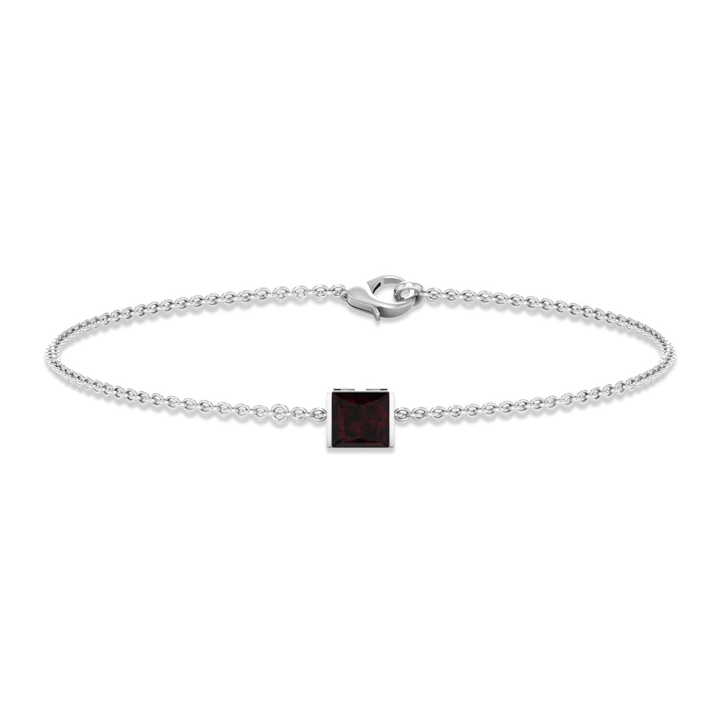 Auténtica pulsera de cadena con solitario de granate talla princesa de 1,4 quilates