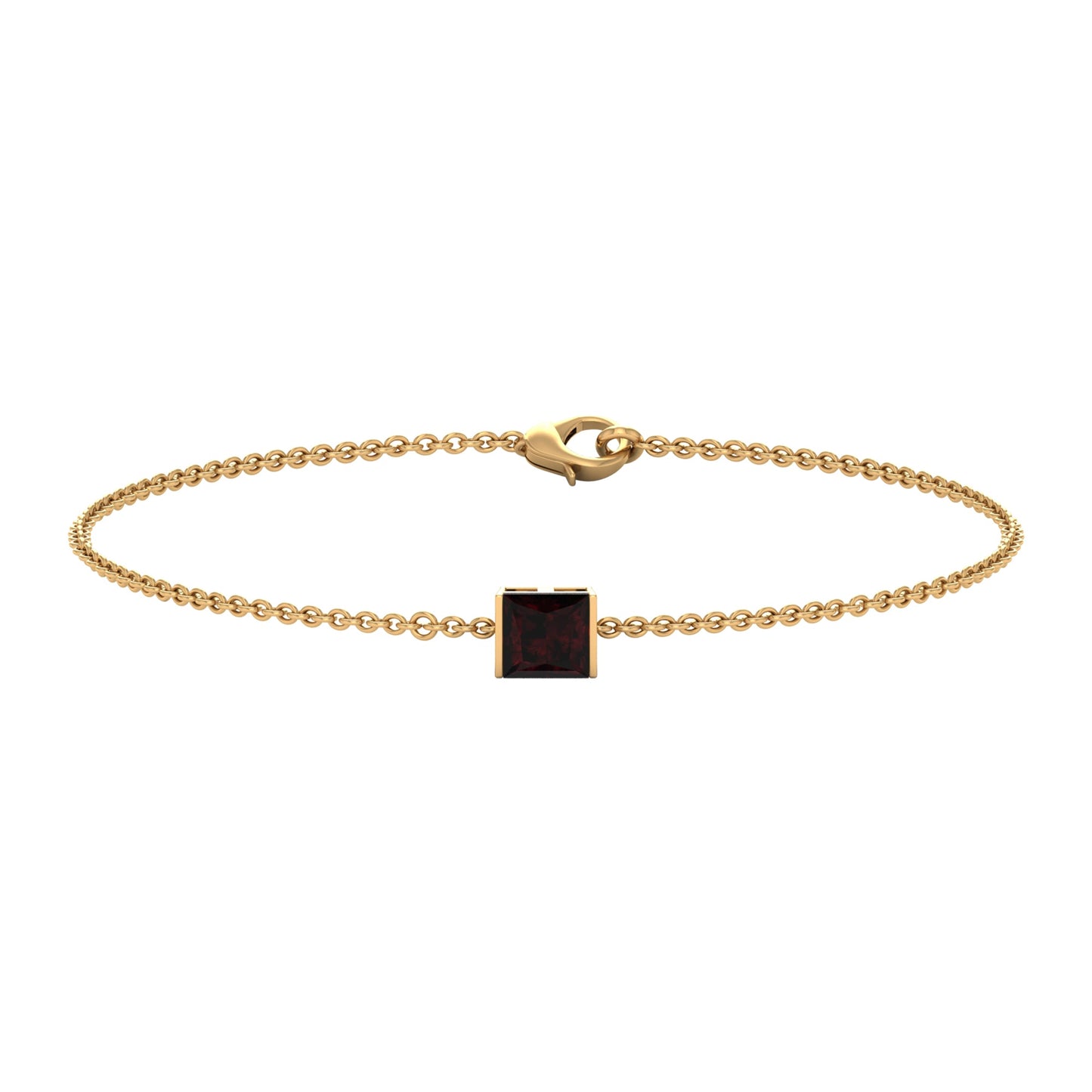 Auténtica pulsera de cadena con solitario de granate talla princesa de 1,4 quilates