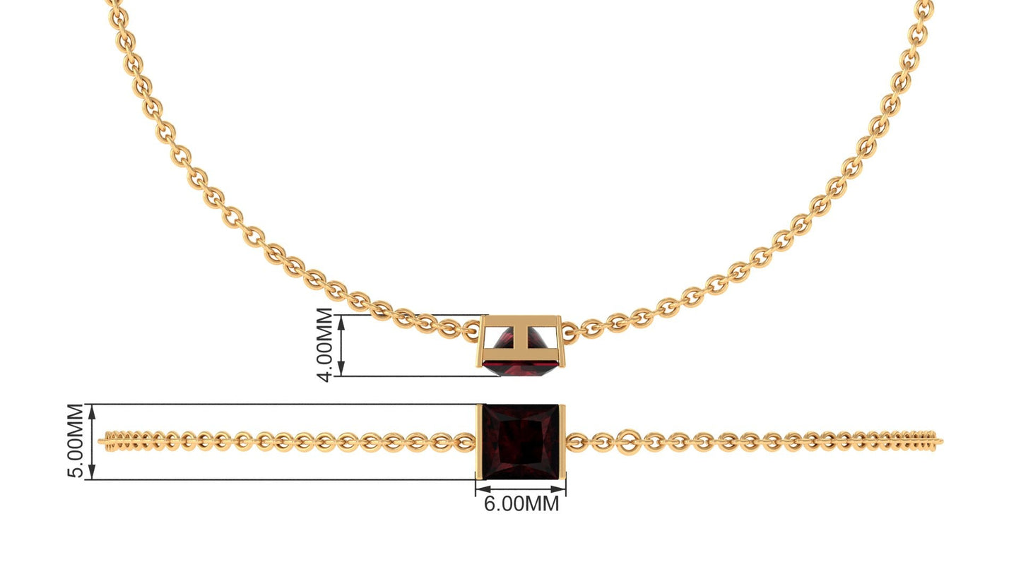 Auténtica pulsera de cadena con solitario de granate talla princesa de 1,4 quilates