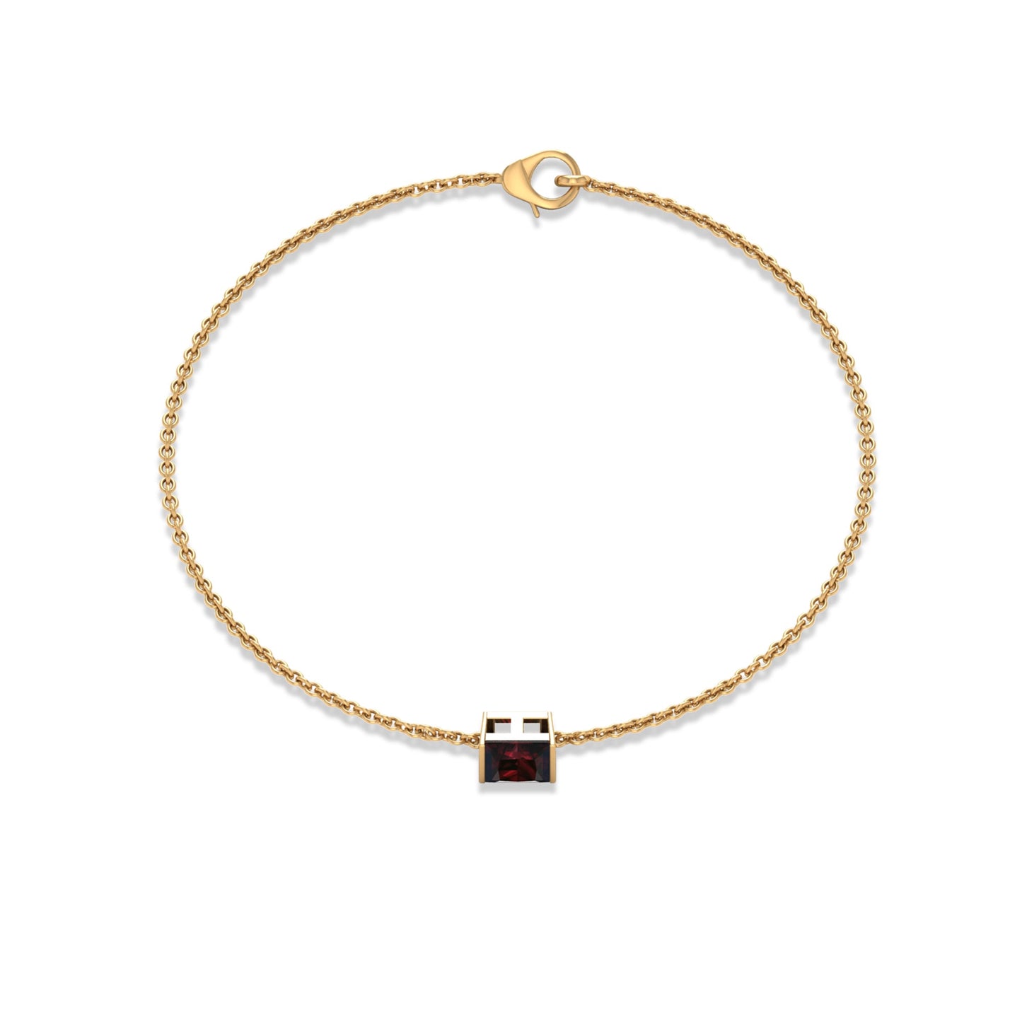 Auténtica pulsera de cadena con solitario de granate talla princesa de 1,4 quilates