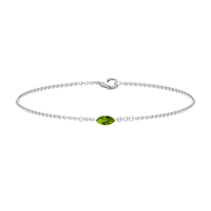 Genuine 0.74 Carat Marquise Cut Solitaire Peridot Chain Bracelet
