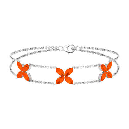 Marquise Cut Fire Opal Flower Chain Bracelet