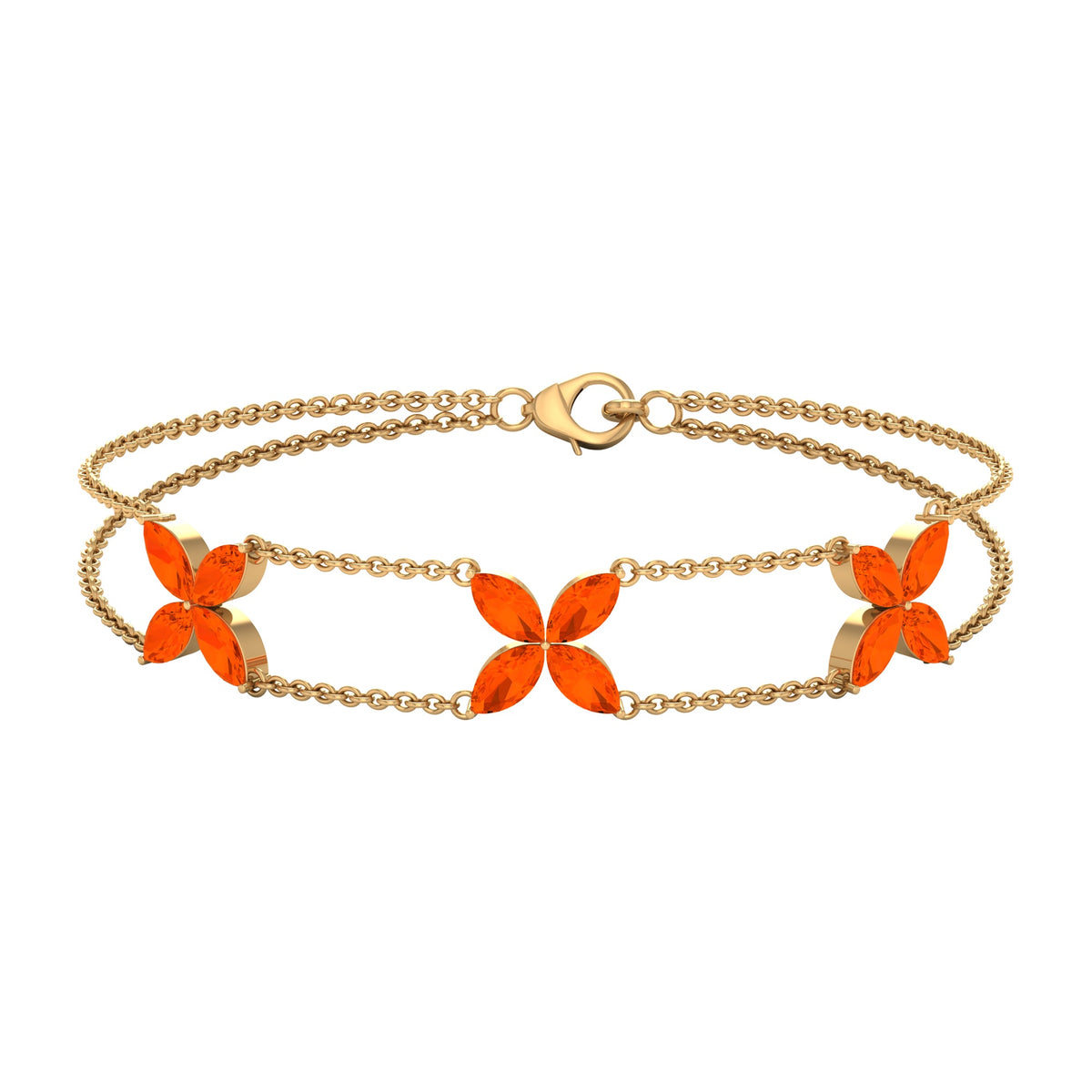 Marquise Cut Fire Opal Flower Chain Bracelet