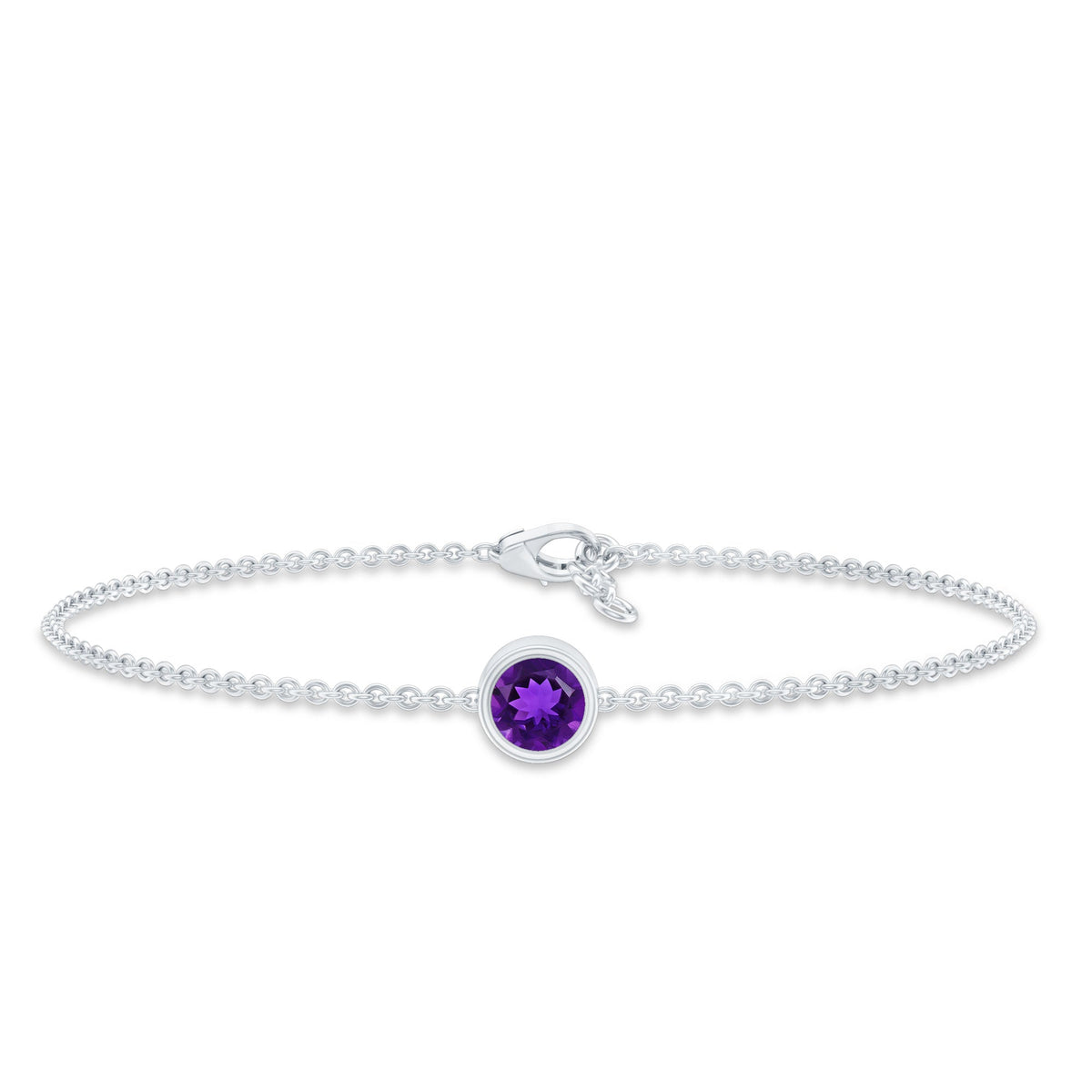 1.2 Carat Genuine Amethyst Solitaire Chain Bracelet in Bezel Set