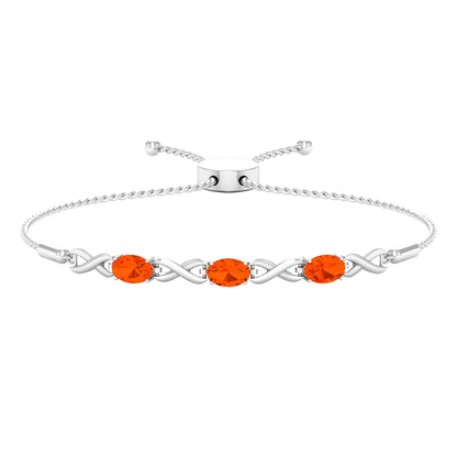 Pulsera de mujer tipo bolo infinito con ópalo de fuego ovalado natural