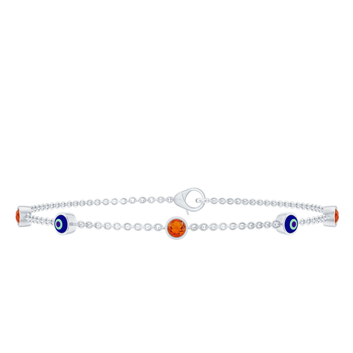 Bezel Set Fire Opal Evil Eye Station Bracelet for Women