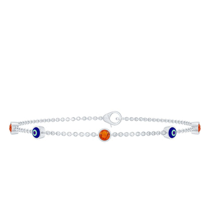 Bezel Set Fire Opal Evil Eye Station Bracelet for Women