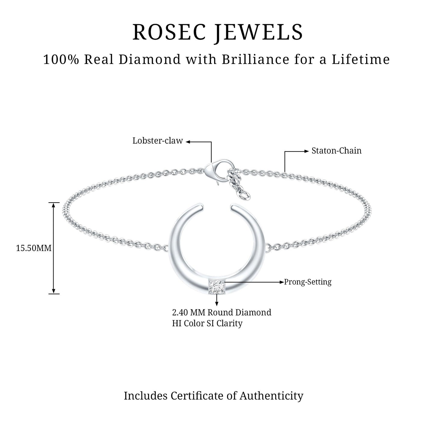 Certified Diamond Moon Chain Bracelet