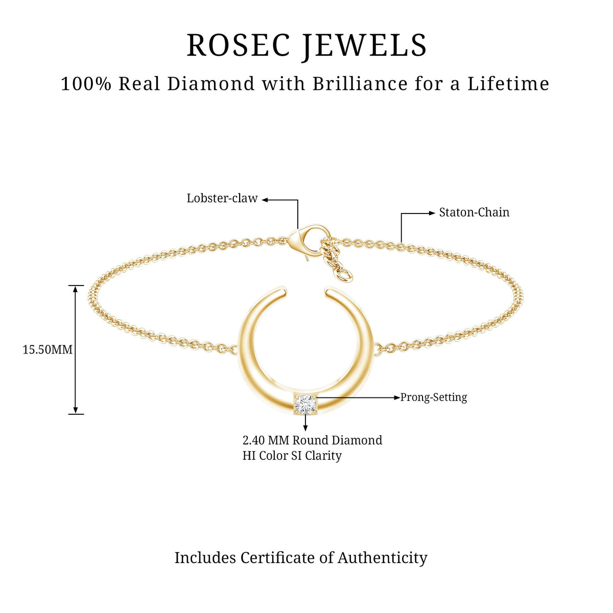 Certified Diamond Moon Chain Bracelet