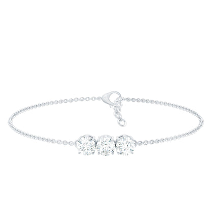Three Stone Moissanite Chain Bracelet