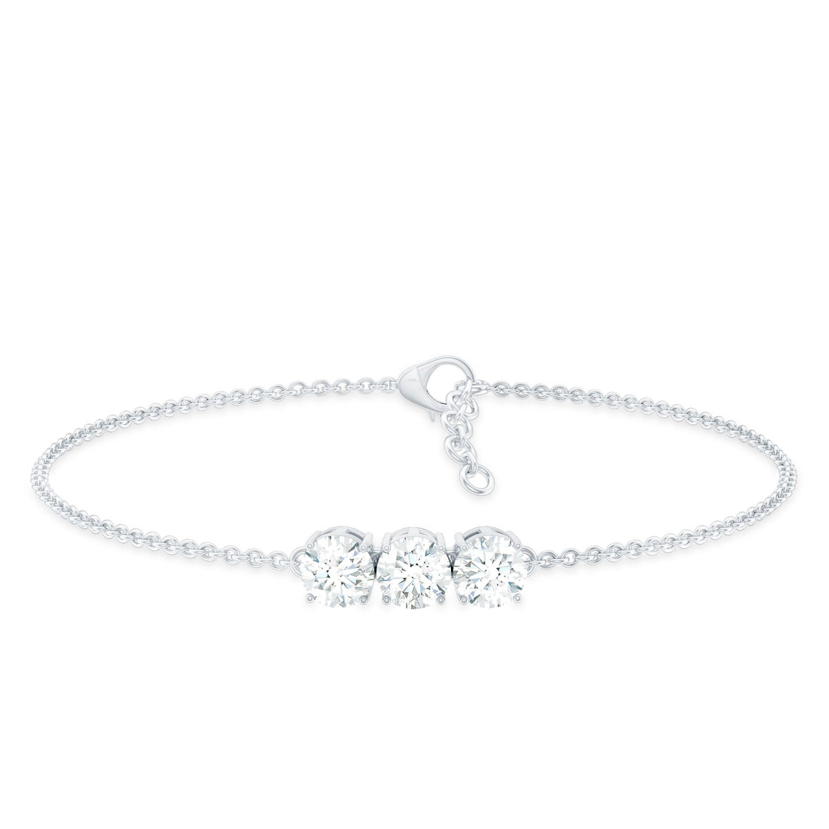 Three Stone Moissanite Chain Bracelet