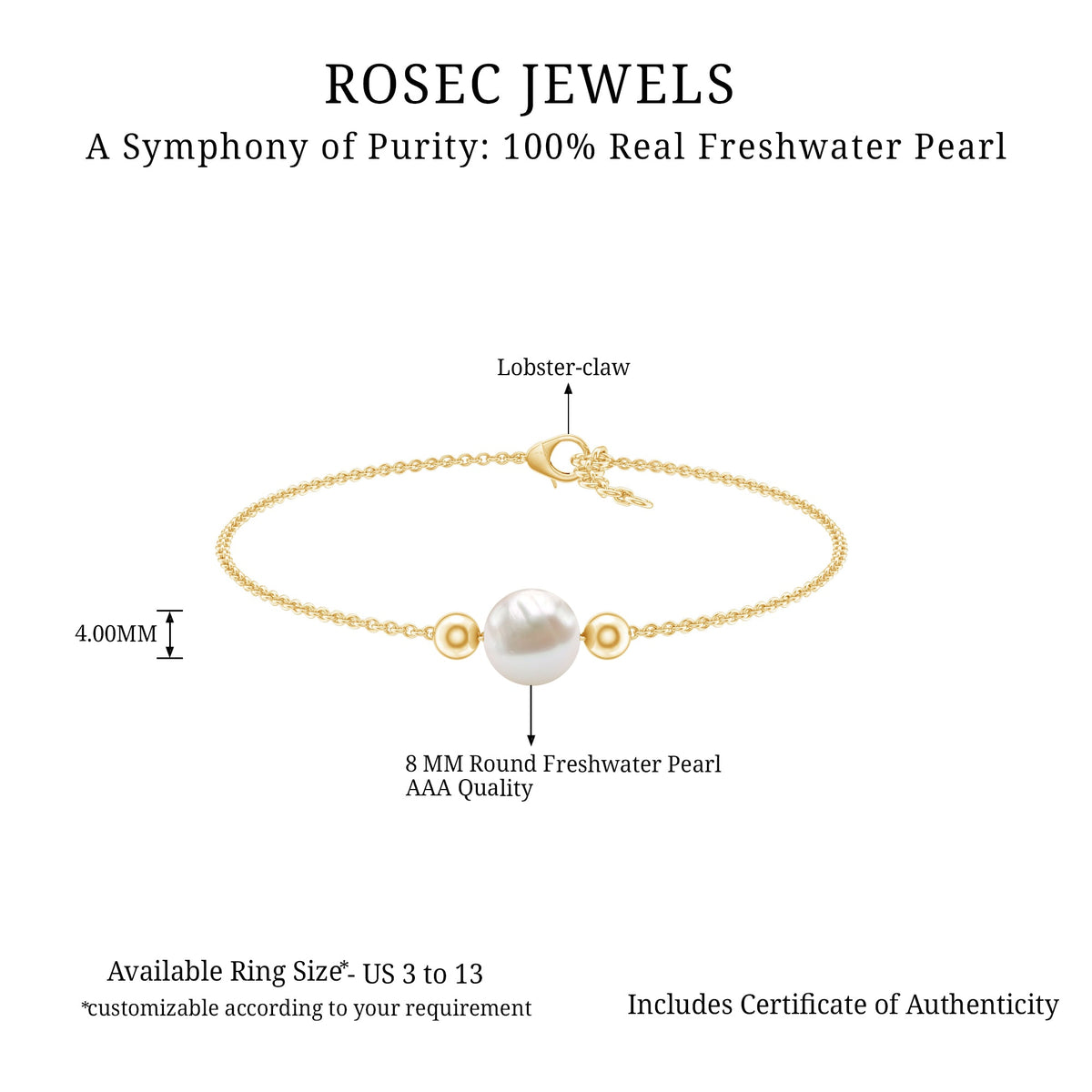 7.4 Carat Freshwater Pearl Solitaire Bolo Bracelet
