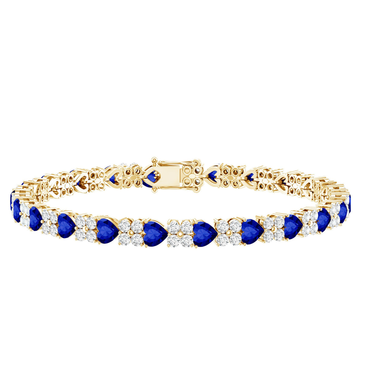 Certified Lab Grown Blue Sapphire Heart Tennis Bracelet with Moissanite