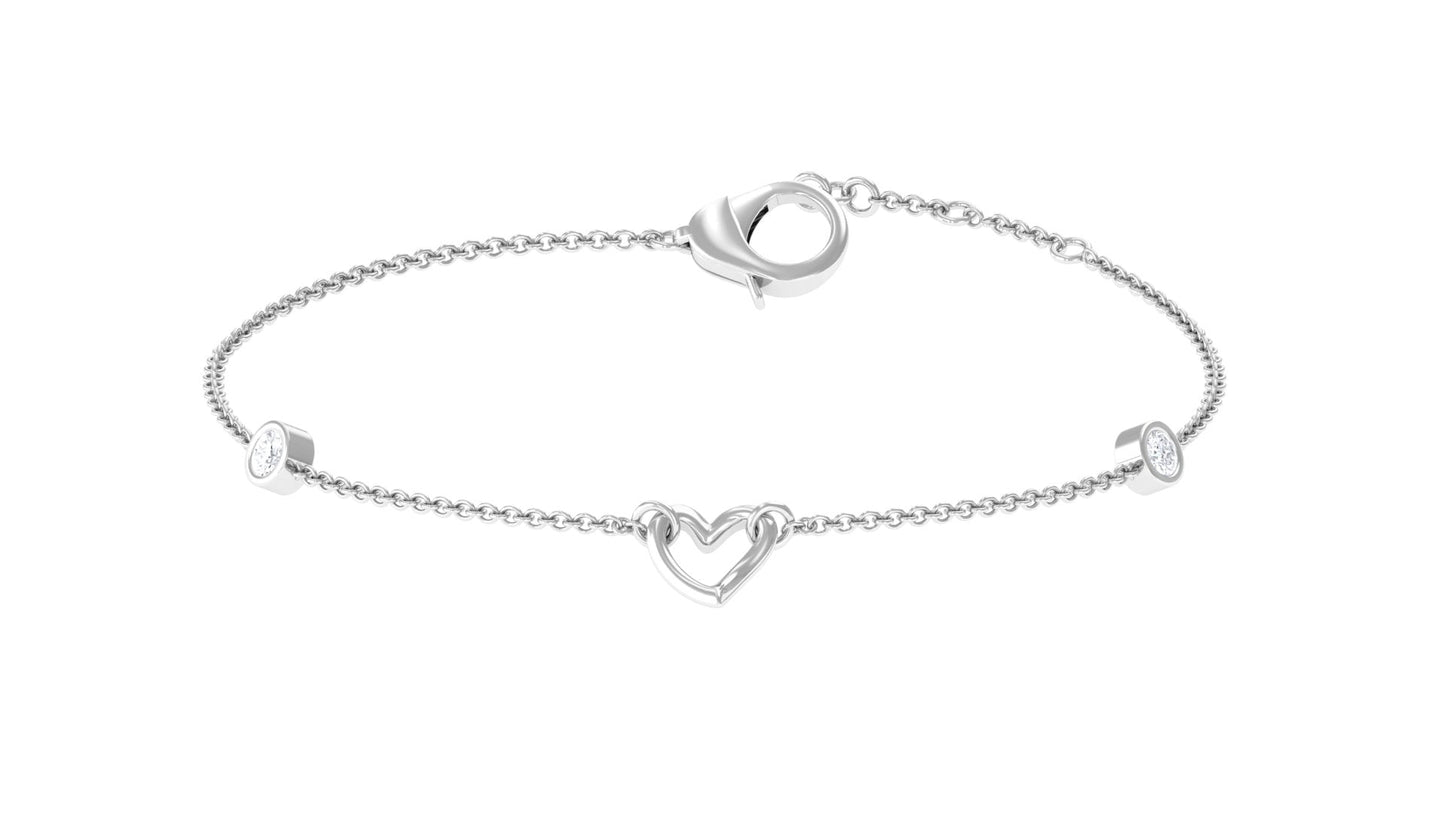 Natural Diamond Heart Chain Bracelet with Bezel Setting