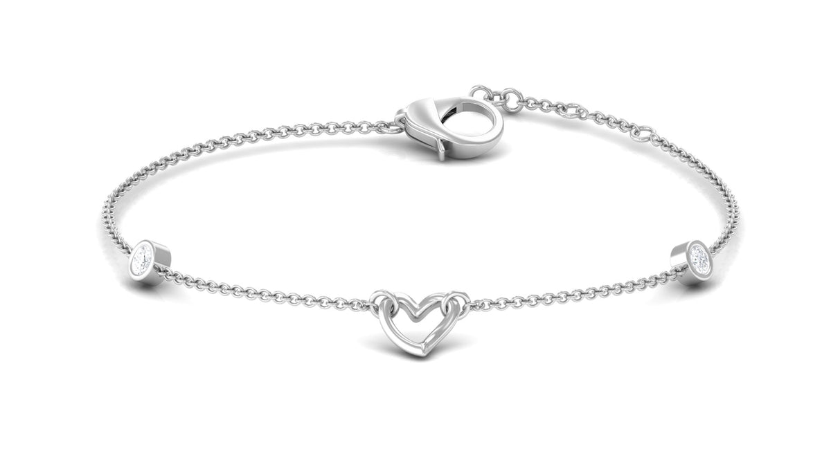 Natural Diamond Heart Chain Bracelet with Bezel Setting