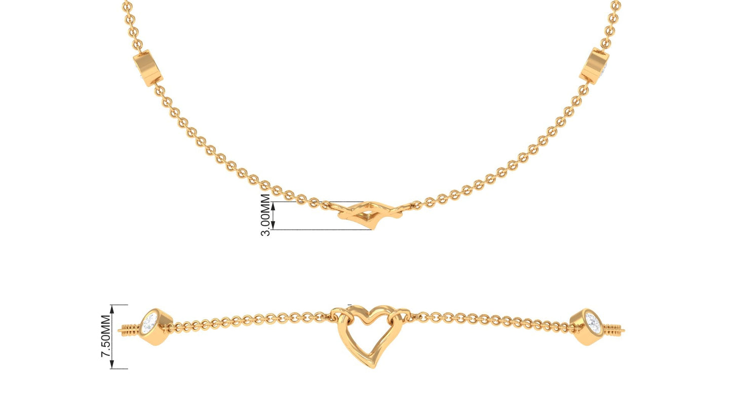 Natural Diamond Heart Chain Bracelet with Bezel Setting