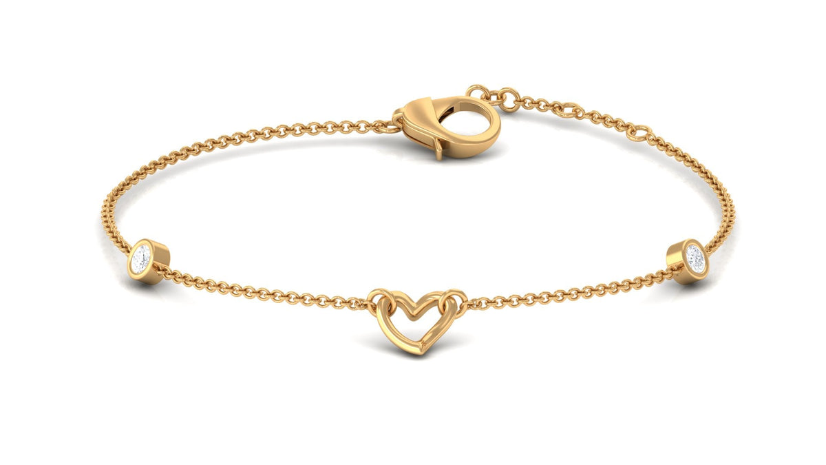 Natural Diamond Heart Chain Bracelet with Bezel Setting