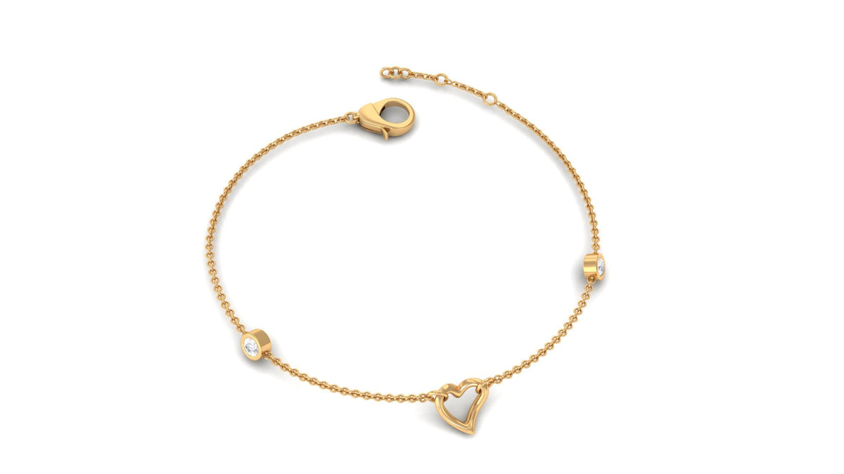 Natural Diamond Heart Chain Bracelet with Bezel Setting