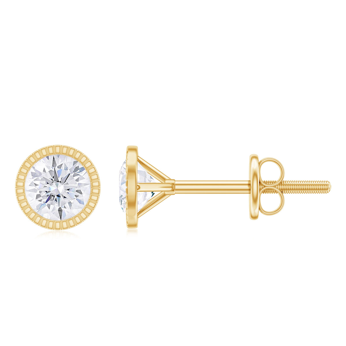 Round Diamond Solitaire Stud Earrings in Bezel Setting