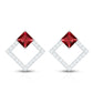 Princess Cut Lab Created Ruby and Diamond Square Stud Earrings