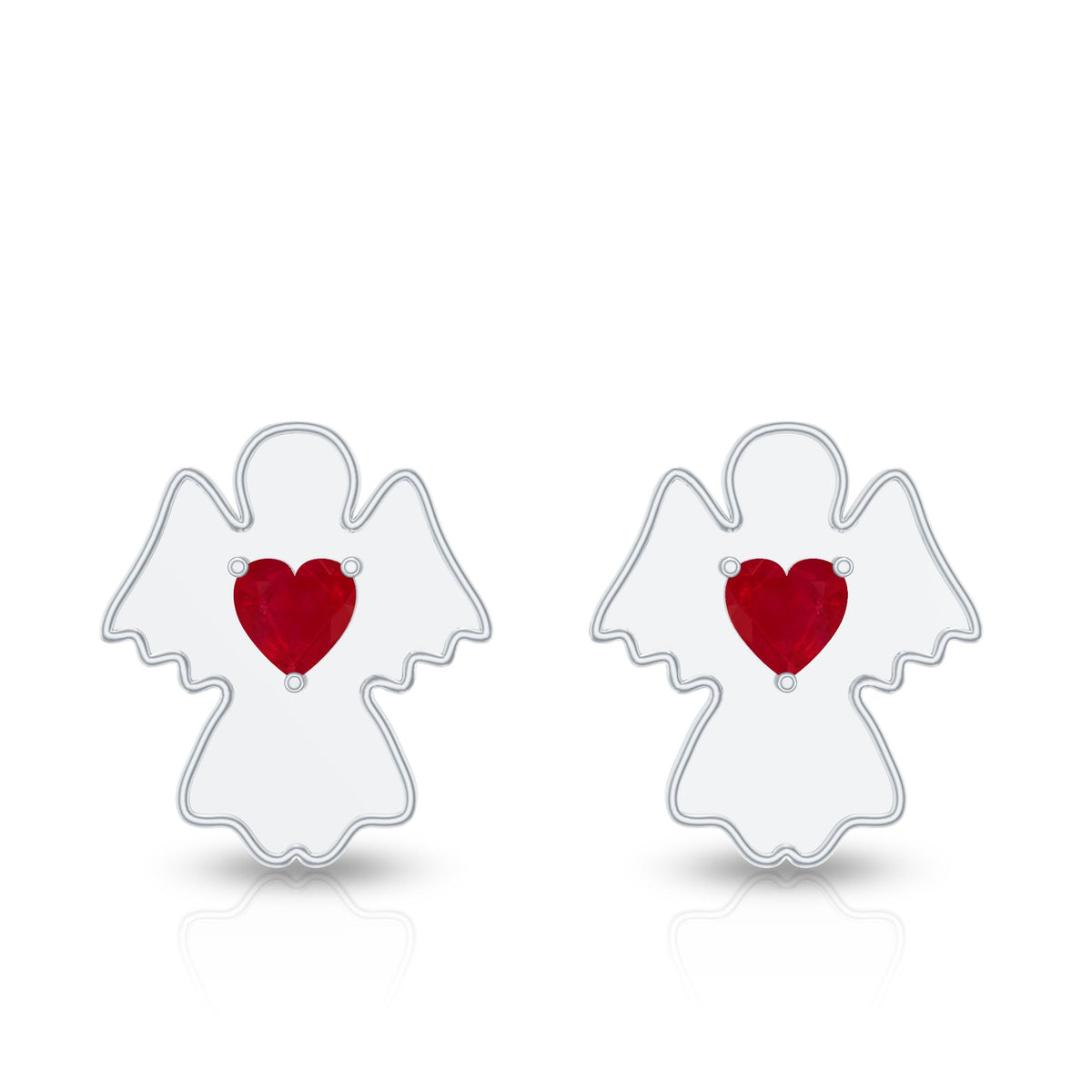 Heart Shape Ruby Angel Stud Earrings with Screw on Back