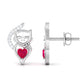 Heart Shape Ruby Cat Stud Earrings with Diamond