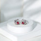 Cute Heart Paw Stud Earrings with Ruby and Diamond
