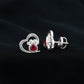 Cute Heart Paw Stud Earrings with Ruby and Diamond