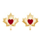 0.94 Carat Heart Shape Ruby Maple Leaf Stud Earrings