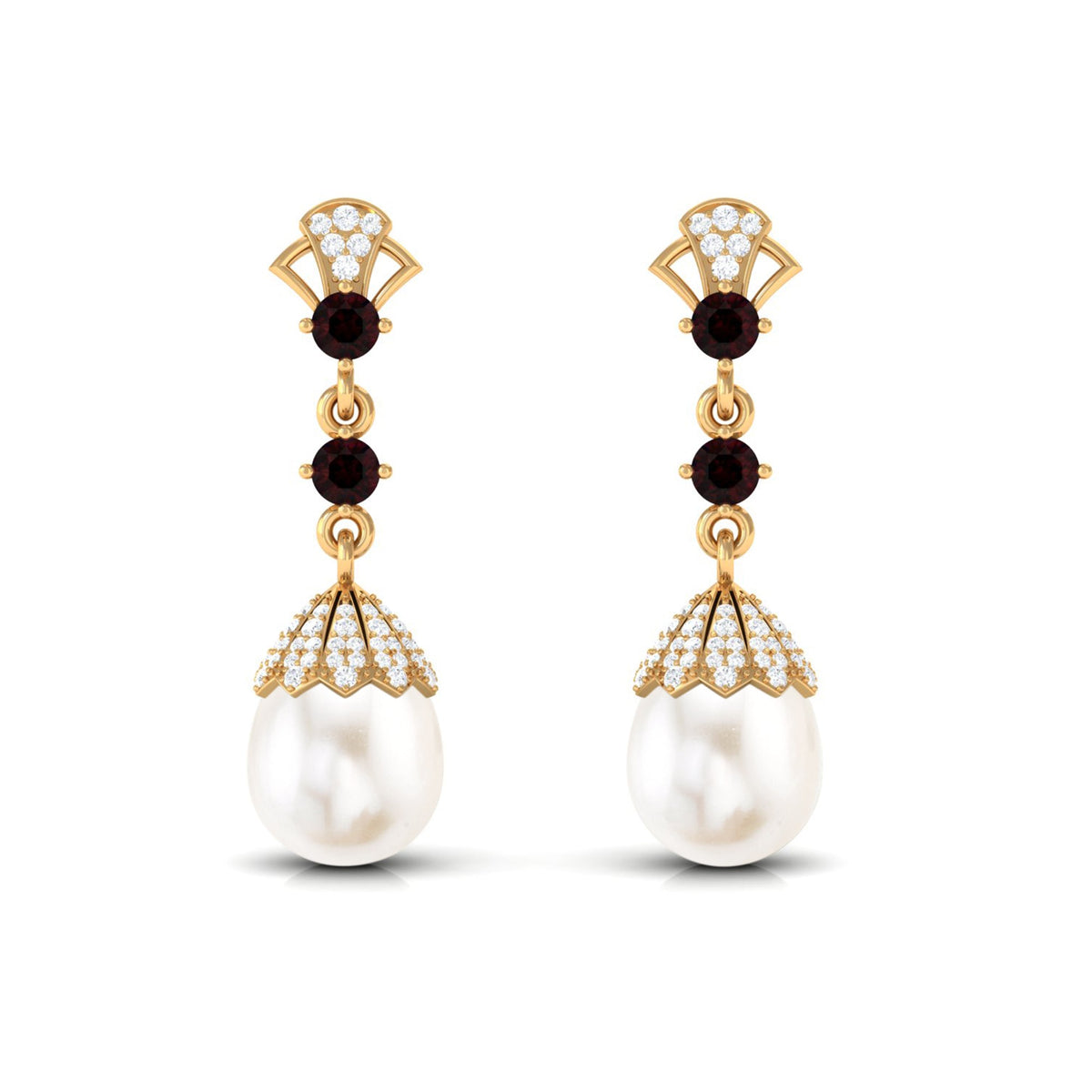 Vintage Inspired Pearl Dangle Earrings with Garnet