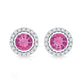Natural Pink Tourmaline and Diamond Halo Stud Earrings