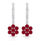 Certified Ruby Flower Drop Earrings with Diamond Hoop