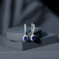 Lab Grown Blue Sapphire Hoop Drop Earrings with Moissanite Halo