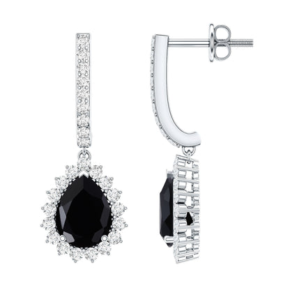 Natural 2 Carat Black Spinel Teardrop Earrings with Moissanite Halo