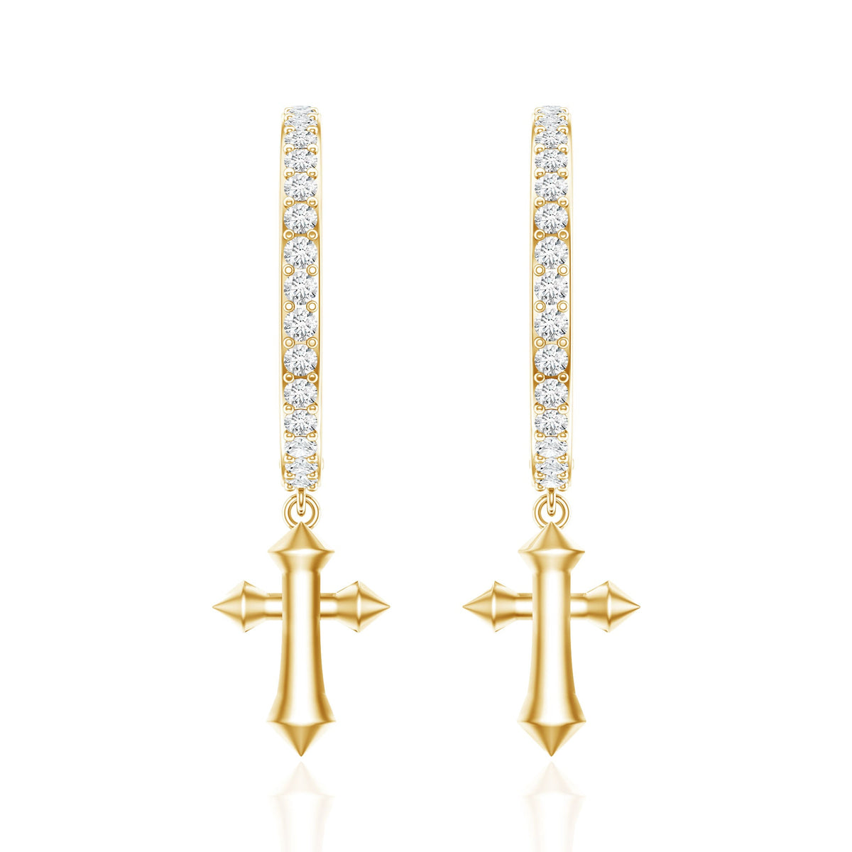 Certified Diamond Cross Drop Hoop Earrings