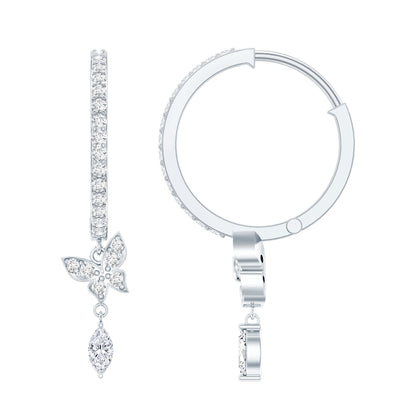 Natural Diamond Butterfly Hoop Earrings for Women