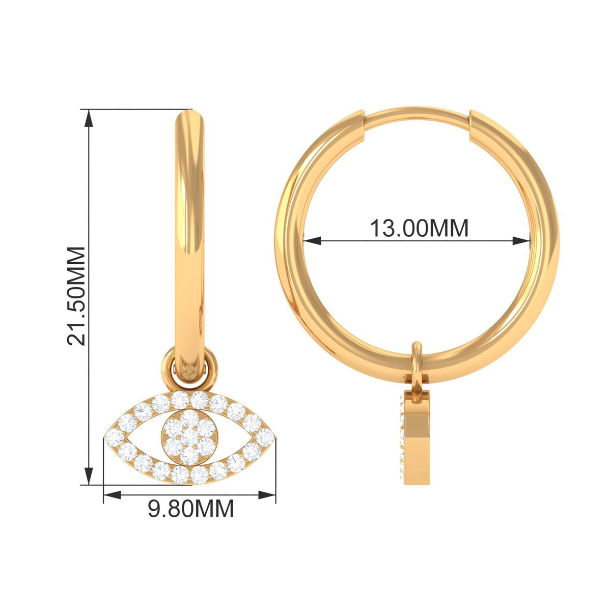 Natural Diamond Evil Eye Drop Hoop Earrings