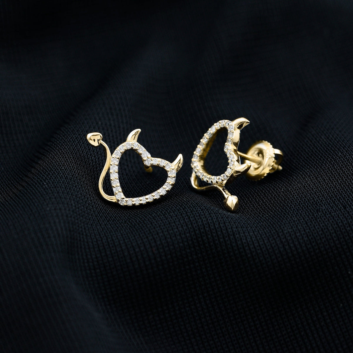 Round Diamond Devil Heart Earrings