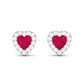 Heart Shape Ruby Stud Earrings with Diamond Halo