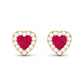 Heart Shape Ruby Stud Earrings with Diamond Halo