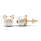 14.9 Carat Freshwater Pearl and Diamond Kitten Stud Earrings