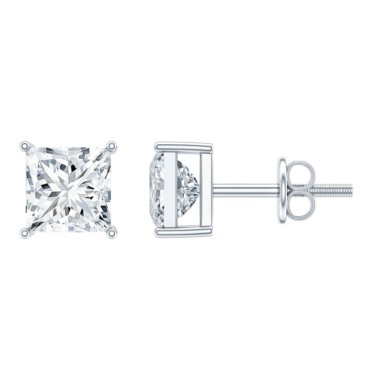 Natural Princess Cut Diamond Stud Earrings with Certificate