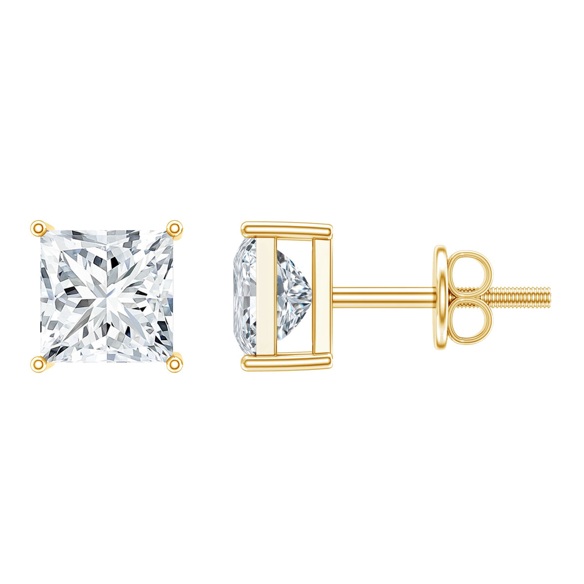 Natural Princess Cut Diamond Stud Earrings with Certificate