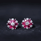 Pear Cut Ruby and Diamond Vintage Flower Earrings