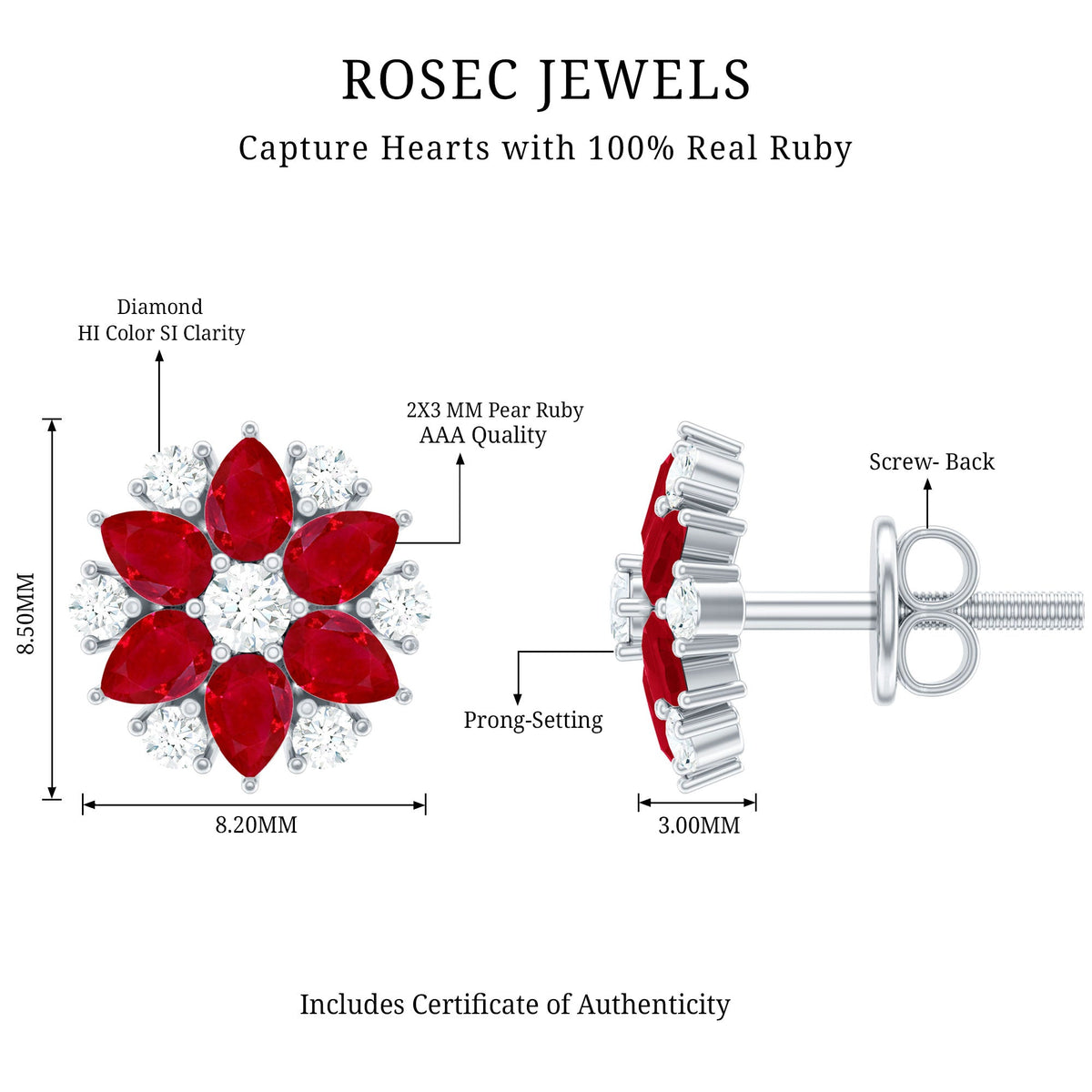 Pear Cut Ruby and Diamond Vintage Flower Earrings