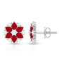 Pear Cut Ruby and Diamond Vintage Flower Earrings