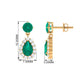 Natural Emerald Teardrop Earrings with Diamond Halo